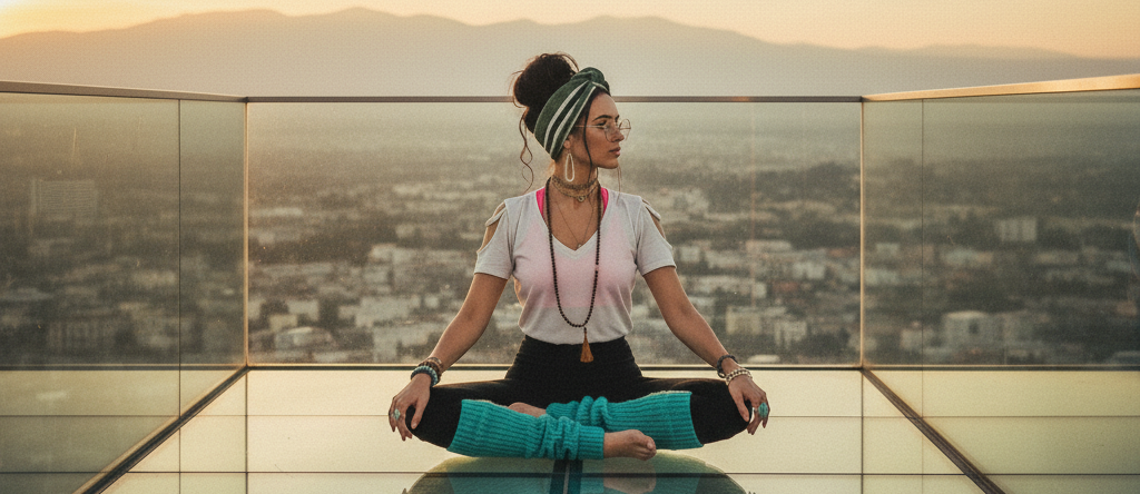 Frau macht Yoga auf Dachterasse