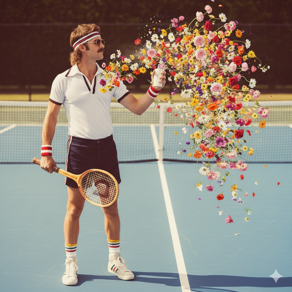 Tennisspieler im Retro Look mit Mental Parfüm